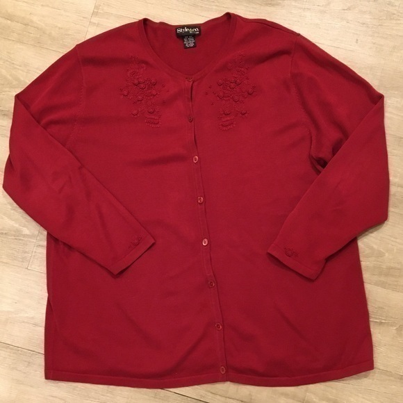 NWOT Style & Co Womens Size 2X Red Cardigan Sweater Cotton / Poly Blend 3/4 slv - Picture 1 of 10